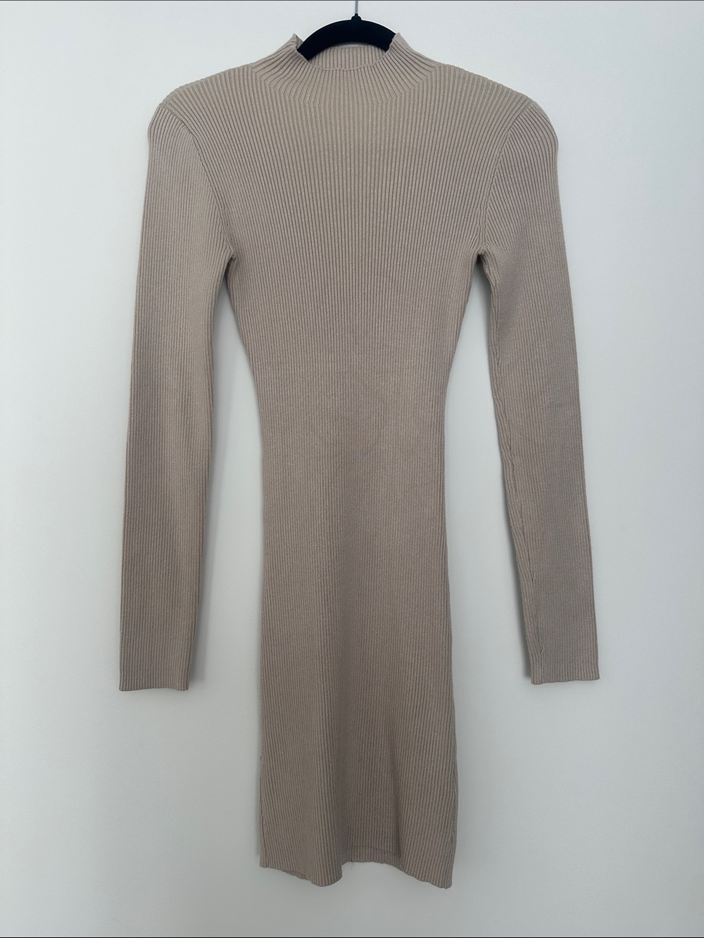 Missguided Taupe Ribbed Long Sleeve Mock Neck Dress